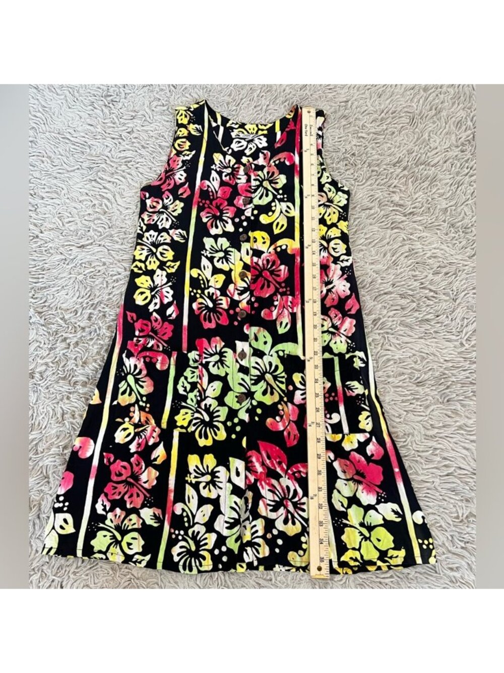 Black Hawaiian Dress with Colorful Flowers Size 1 100% Rayon (4-6) - Picture 8 of 15